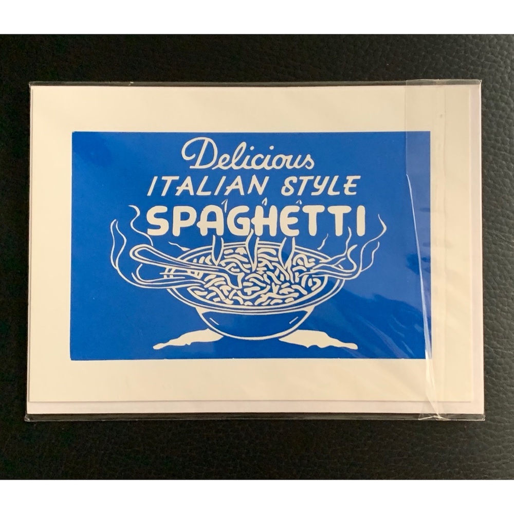 "Delicious Italian Style Spaghetti" vintage blue sign print 5”x7” - NWOT sealed